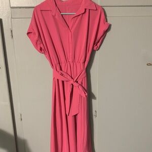 Pink Shirtwaist Belted Maxi Dress - Women